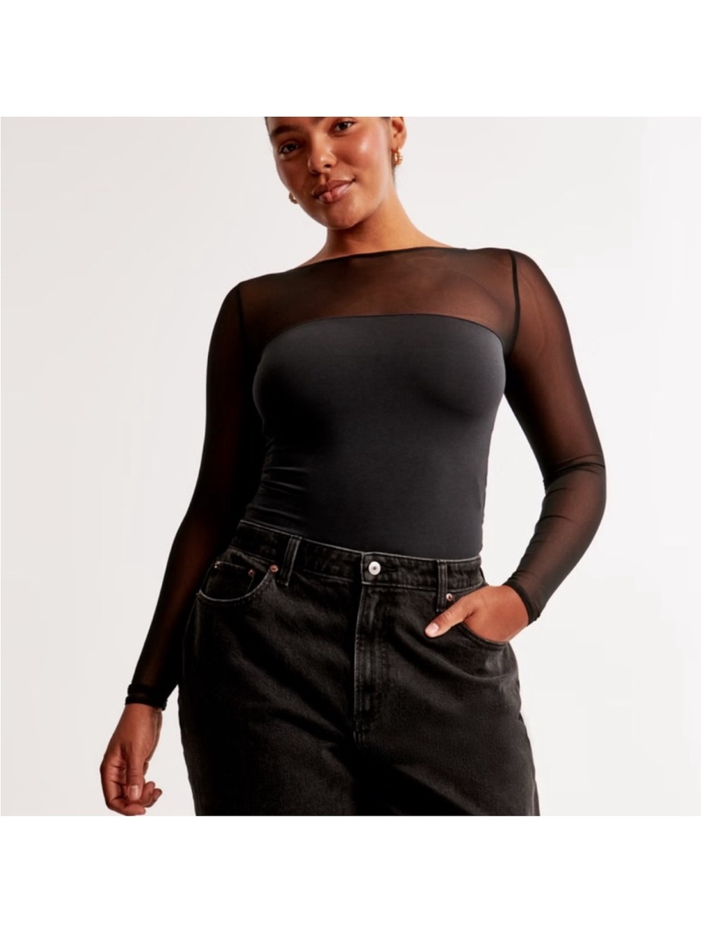 Abercrombie & Fitch Black Long Sleeve Mesh Body Suit